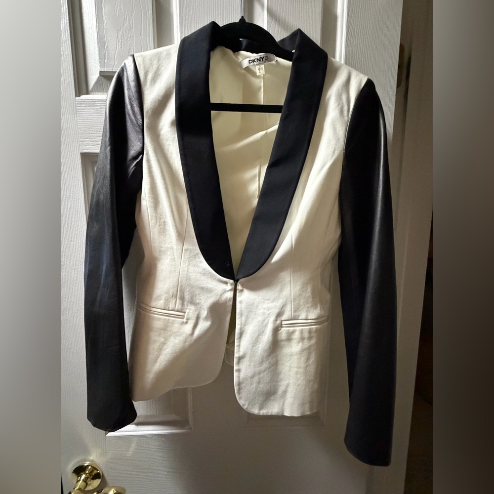 DKNYC Black faux leather and Cream Blazer